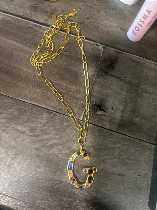 Jewelry - Gold-Tone Initial 'G' Pendant Necklace with Multicolor Stones